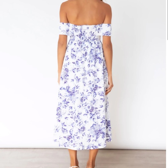 Bates Off the Shoulder Midi Dress in Blue Floral - Picture 5 of 7